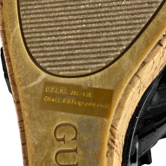 Guess Wedges Sandals Womens Size 8 Black Cork Shiny Summer - Picture 14 of 16